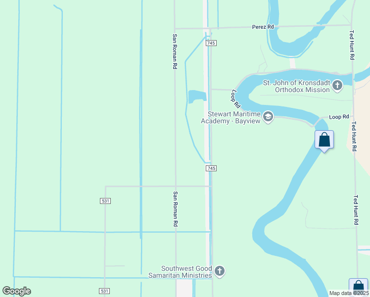 map of restaurants, bars, coffee shops, grocery stores, and more near 25296 San Roman Road in Los Fresnos