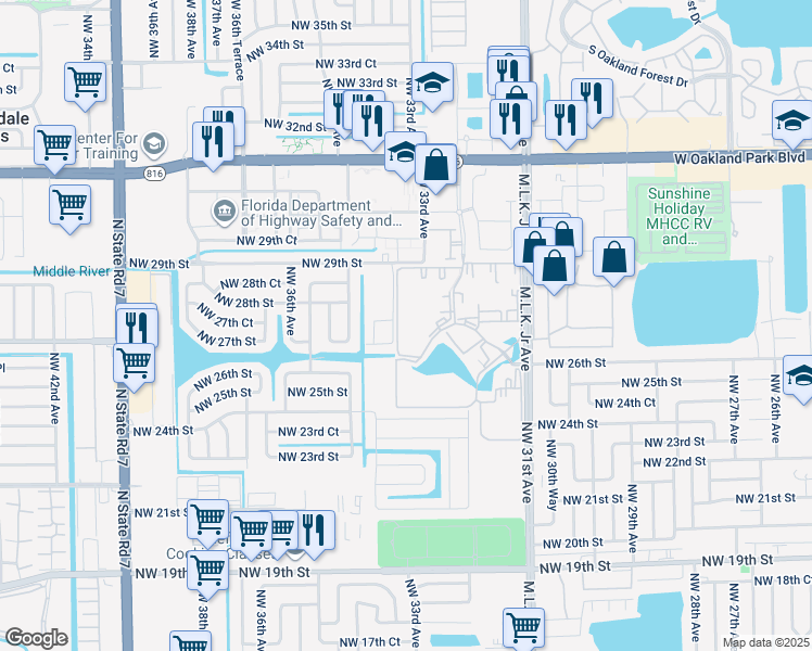 map of restaurants, bars, coffee shops, grocery stores, and more near 2851 Somerset Drive in Lauderdale Lakes