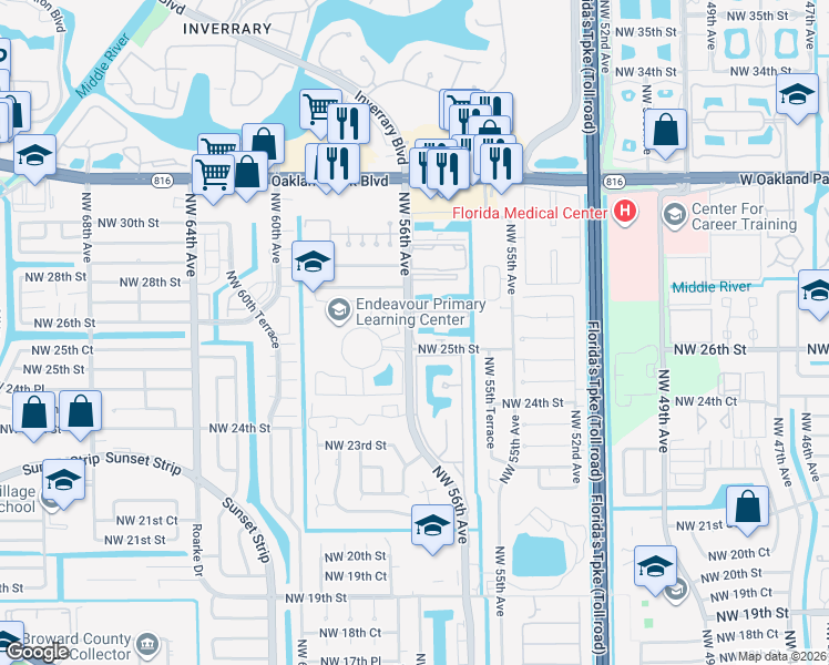 map of restaurants, bars, coffee shops, grocery stores, and more near 2650 Northwest 56th Avenue in Lauderhill