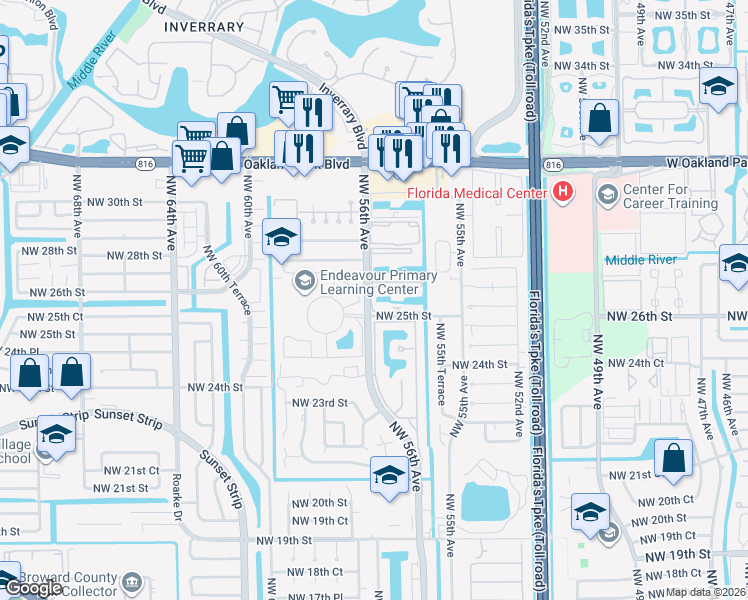 map of restaurants, bars, coffee shops, grocery stores, and more near 2650 Northwest 56th Avenue in Lauderhill