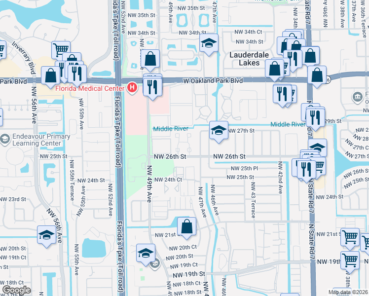 map of restaurants, bars, coffee shops, grocery stores, and more near 501 Northwest 47th Lane in Lauderdale Lakes