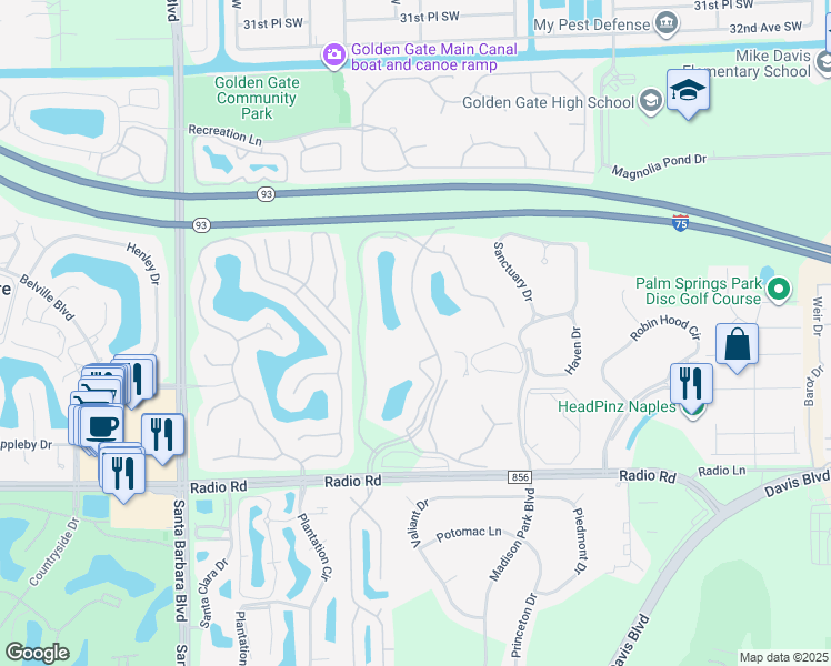 map of restaurants, bars, coffee shops, grocery stores, and more near 348 Gabriel Circle in Naples
