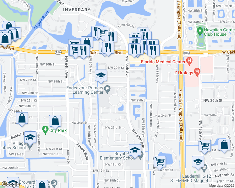 map of restaurants, bars, coffee shops, grocery stores, and more near 2701 Northwest 56th Avenue in Lauderhill