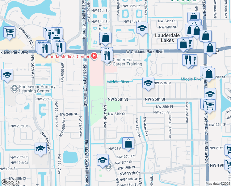 map of restaurants, bars, coffee shops, grocery stores, and more near 133 Northwest 26th Court in Lauderdale Lakes