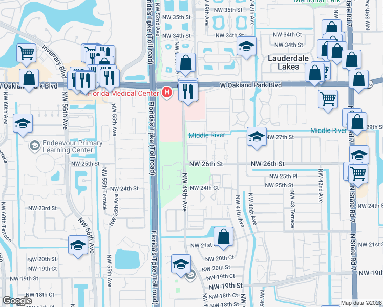 map of restaurants, bars, coffee shops, grocery stores, and more near 2656 Northwest 49th Avenue in Lauderdale Lakes