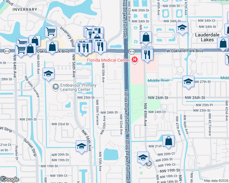 map of restaurants, bars, coffee shops, grocery stores, and more near 5311 Northwest 26th Street in Lauderhill