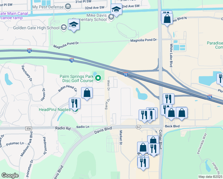 map of restaurants, bars, coffee shops, grocery stores, and more near 8625 Barot Drive in Naples
