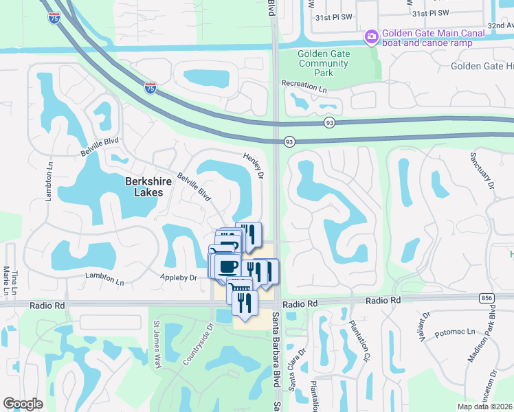 map of restaurants, bars, coffee shops, grocery stores, and more near 333 Henley Drive in Naples