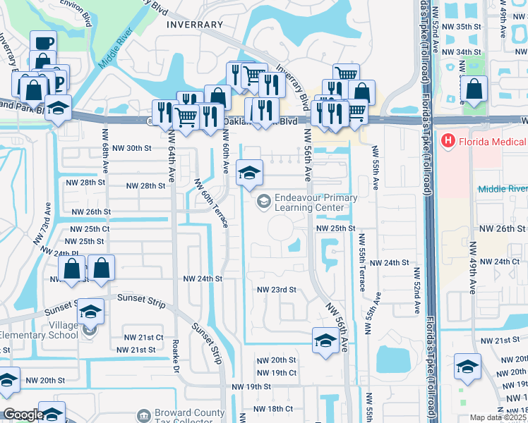 map of restaurants, bars, coffee shops, grocery stores, and more near 2701 Northwest 56th Avenue in Lauderhill