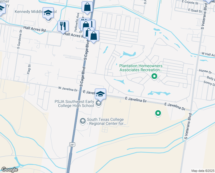 map of restaurants, bars, coffee shops, grocery stores, and more near 3008 Ashley Place in Pharr