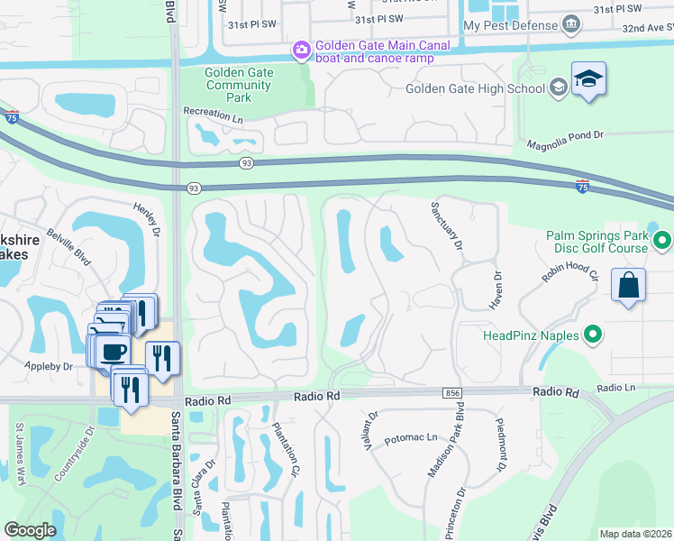 map of restaurants, bars, coffee shops, grocery stores, and more near 292 Belina Drive in Naples
