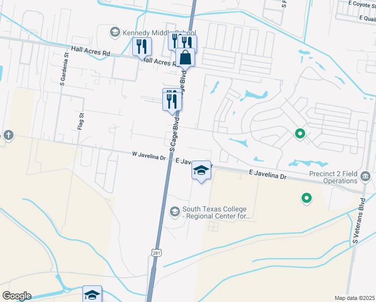 map of restaurants, bars, coffee shops, grocery stores, and more near 204 Constellation Dr in Pharr