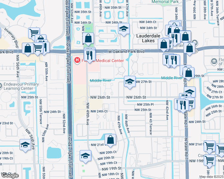 map of restaurants, bars, coffee shops, grocery stores, and more near 501 Northwest 47th Lane in Lauderdale Lakes