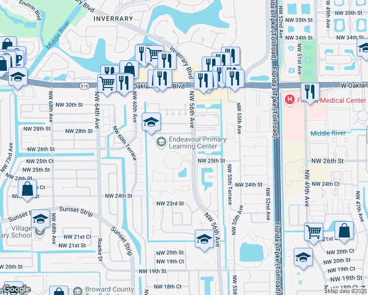 map of restaurants, bars, coffee shops, grocery stores, and more near 2611 Northwest 56th Avenue in Lauderhill