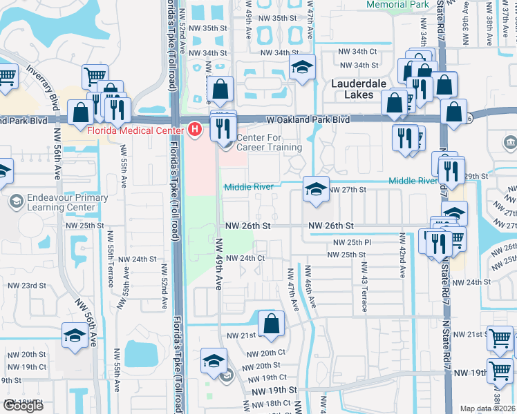 map of restaurants, bars, coffee shops, grocery stores, and more near 501 Northwest 47th Lane in Lauderdale Lakes
