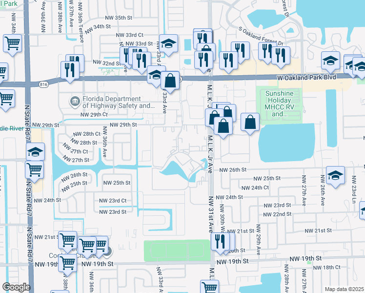 map of restaurants, bars, coffee shops, grocery stores, and more near 2811 Somerset Drive in Lauderdale Lakes