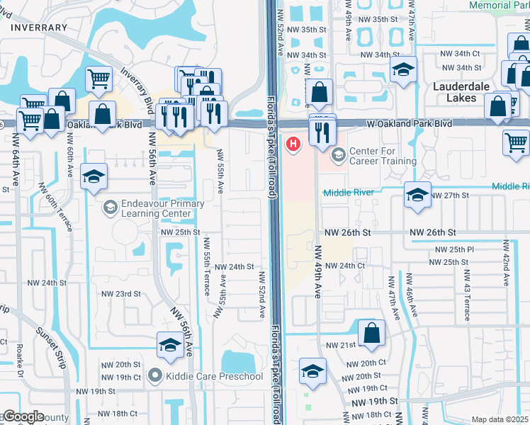 map of restaurants, bars, coffee shops, grocery stores, and more near 2606 Northwest 52nd Avenue in Lauderhill