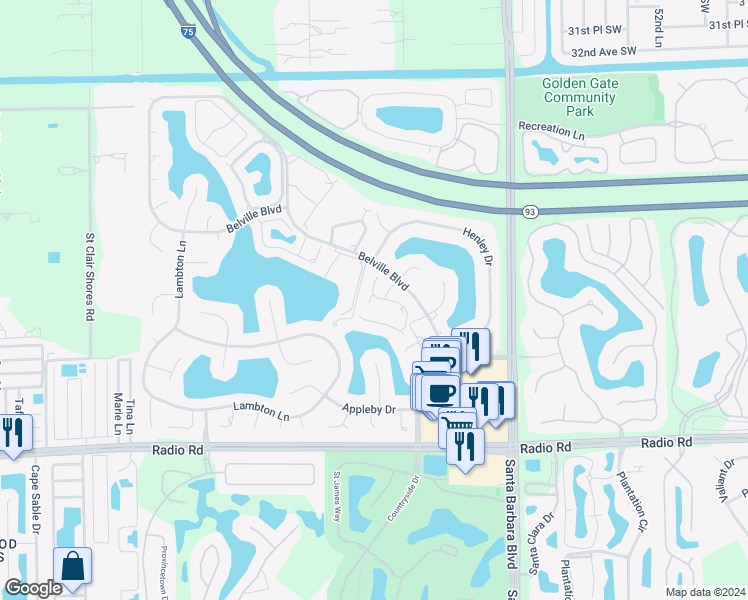 map of restaurants, bars, coffee shops, grocery stores, and more near 341 Melrose Place in Naples