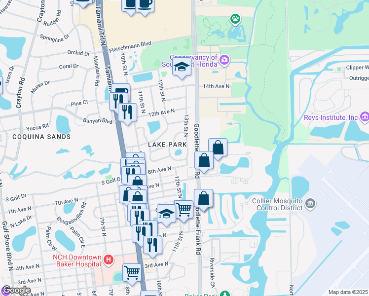 map of restaurants, bars, coffee shops, grocery stores, and more near 891 13th Street North in Naples