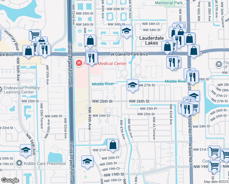 map of restaurants, bars, coffee shops, grocery stores, and more near 501 Northwest 47th Lane in Lauderdale Lakes