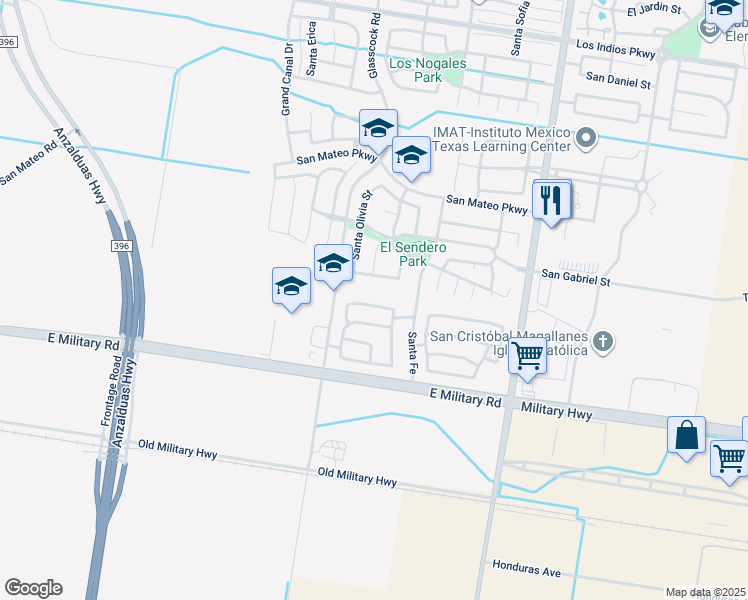 map of restaurants, bars, coffee shops, grocery stores, and more near 3003 San Angelo Street in Mission
