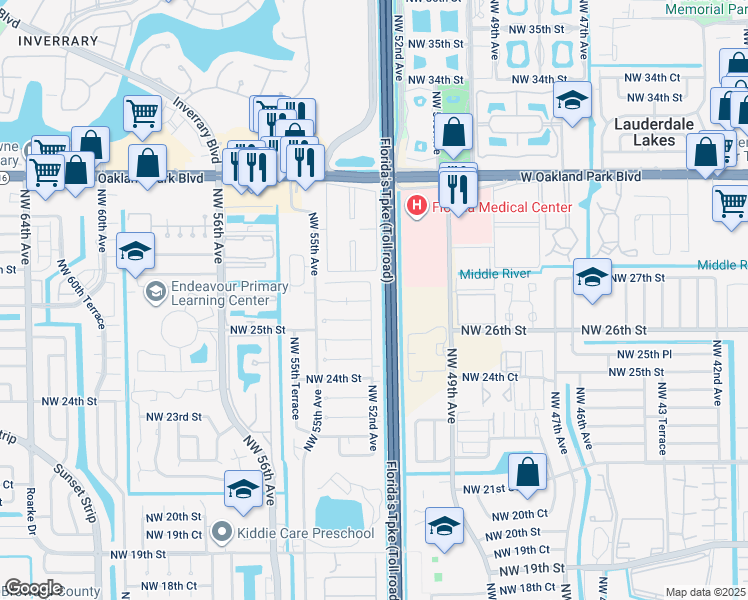 map of restaurants, bars, coffee shops, grocery stores, and more near 2606 Northwest 52nd Avenue in Lauderhill