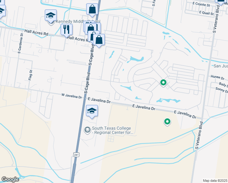 map of restaurants, bars, coffee shops, grocery stores, and more near 301 Ashley Drive in Pharr