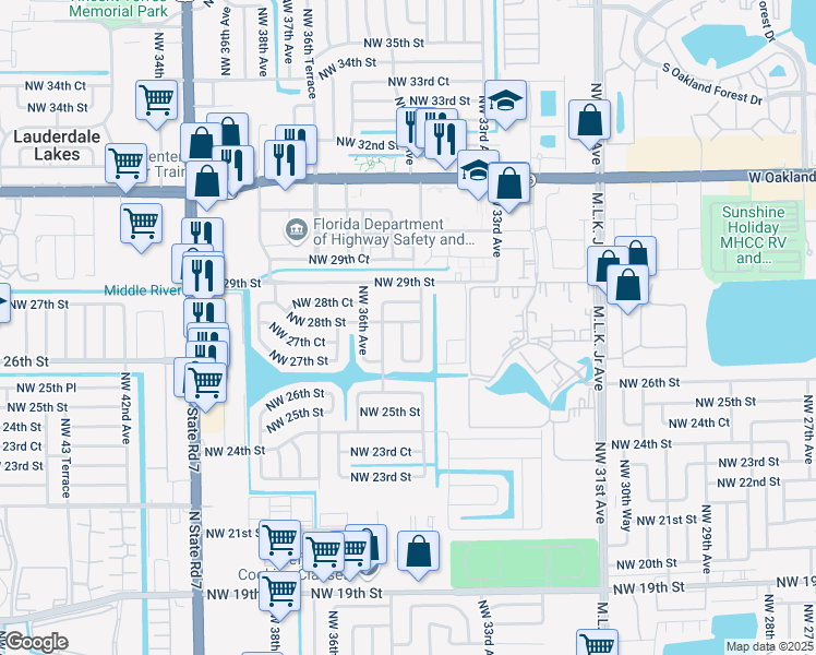 map of restaurants, bars, coffee shops, grocery stores, and more near 2790 Northwest 35th Avenue in Lauderdale Lakes