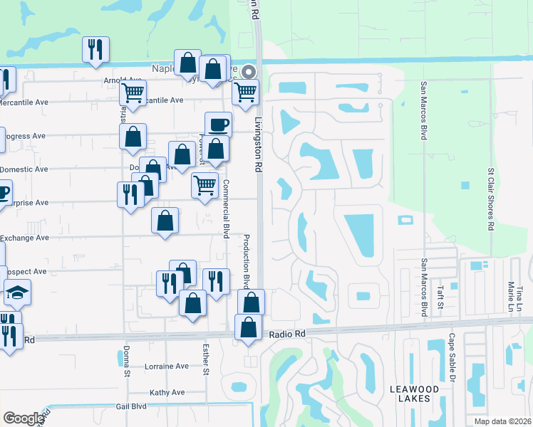 map of restaurants, bars, coffee shops, grocery stores, and more near 723 Coldstream Court in Naples