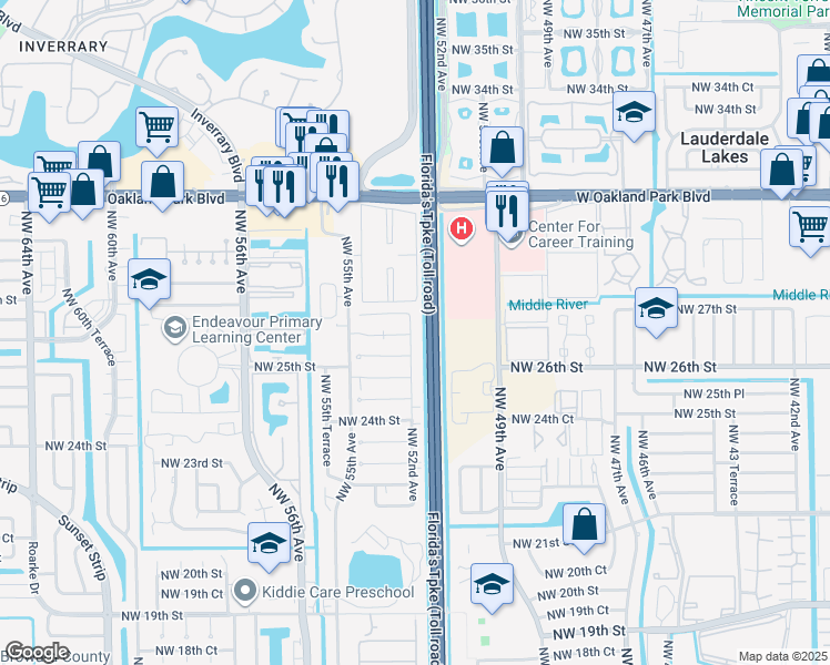 map of restaurants, bars, coffee shops, grocery stores, and more near 2606 Northwest 52nd Avenue in Lauderhill
