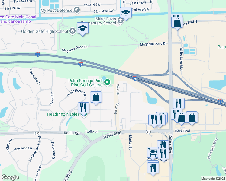 map of restaurants, bars, coffee shops, grocery stores, and more near 653 Pine Vale Drive in Naples