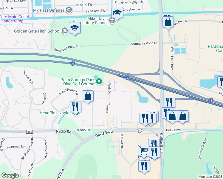 map of restaurants, bars, coffee shops, grocery stores, and more near 8665 Dilip Lane in Naples
