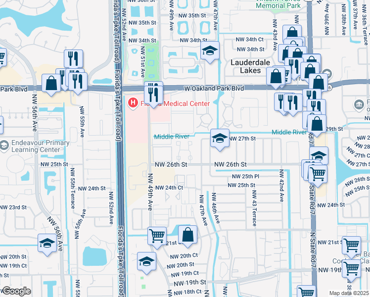 map of restaurants, bars, coffee shops, grocery stores, and more near 501 Northwest 47th Lane in Lauderdale Lakes