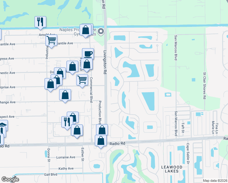 map of restaurants, bars, coffee shops, grocery stores, and more near 723 Coldstream Court in Naples