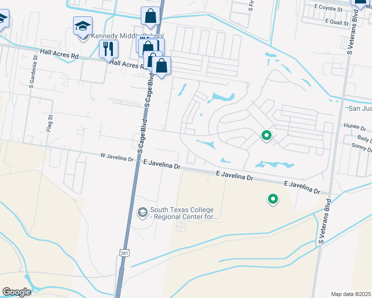 map of restaurants, bars, coffee shops, grocery stores, and more near 301 Ashley Drive in Pharr