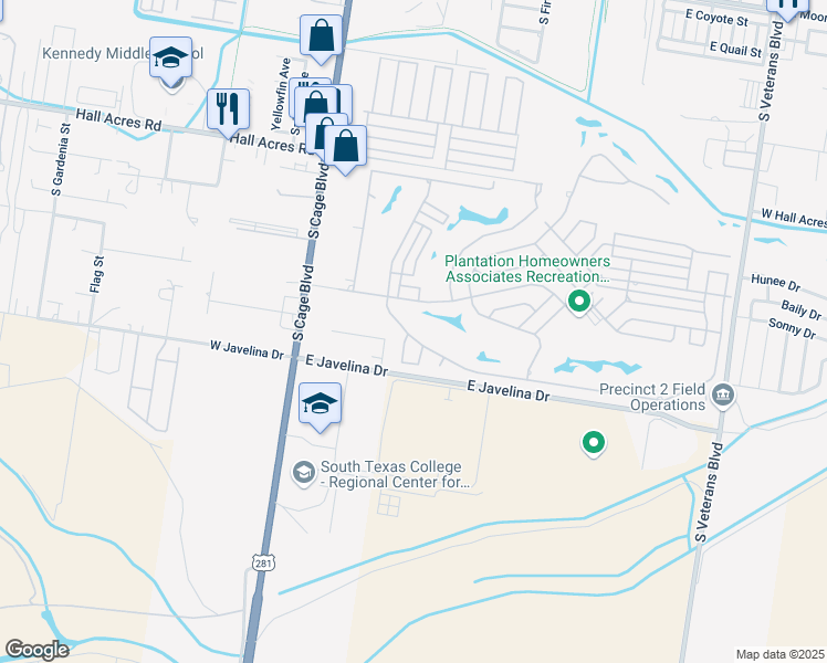 map of restaurants, bars, coffee shops, grocery stores, and more near 301 Ashley Drive in Pharr