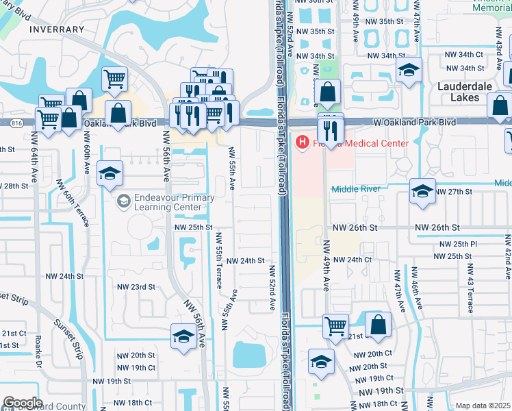 map of restaurants, bars, coffee shops, grocery stores, and more near 5311 Northwest 26th Street in Lauderhill