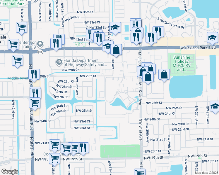 map of restaurants, bars, coffee shops, grocery stores, and more near 2851 Somerset Drive in Lauderdale Lakes