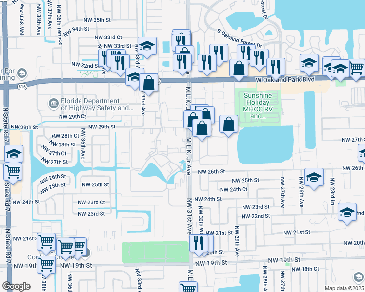 map of restaurants, bars, coffee shops, grocery stores, and more near 2748 Northwest 31st Avenue in Lauderdale Lakes