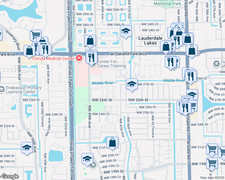 map of restaurants, bars, coffee shops, grocery stores, and more near 501 Northwest 47th Lane in Lauderdale Lakes