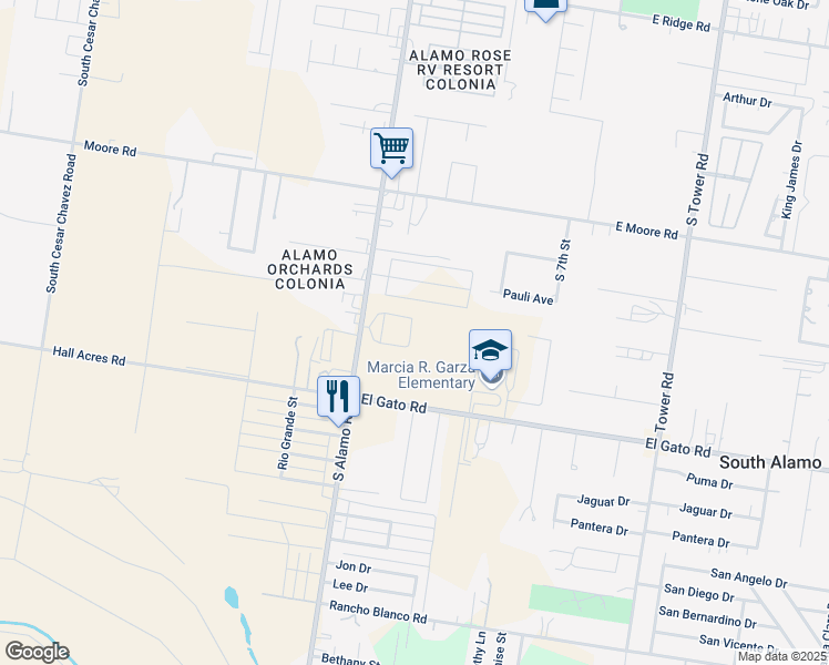 map of restaurants, bars, coffee shops, grocery stores, and more near 1212-1217 South Alamo Road in Edinburg