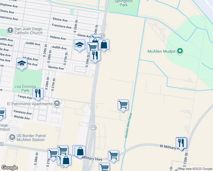 map of restaurants, bars, coffee shops, grocery stores, and more near 5201 South 23rd Street in McAllen