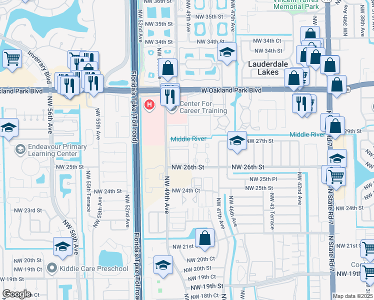 map of restaurants, bars, coffee shops, grocery stores, and more near 133 Northwest 26th Court in Lauderdale Lakes