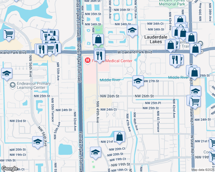 map of restaurants, bars, coffee shops, grocery stores, and more near 133 Northwest 26th Court in Lauderdale Lakes