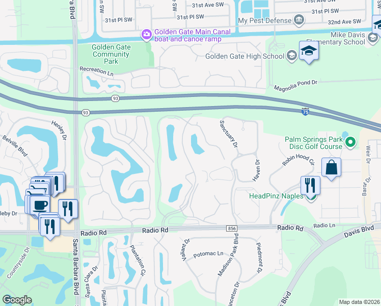 map of restaurants, bars, coffee shops, grocery stores, and more near 348 Gabriel Circle in Naples