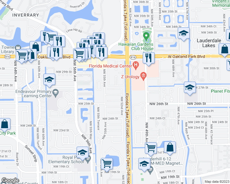map of restaurants, bars, coffee shops, grocery stores, and more near 5311 Northwest 26th Street in Lauderhill
