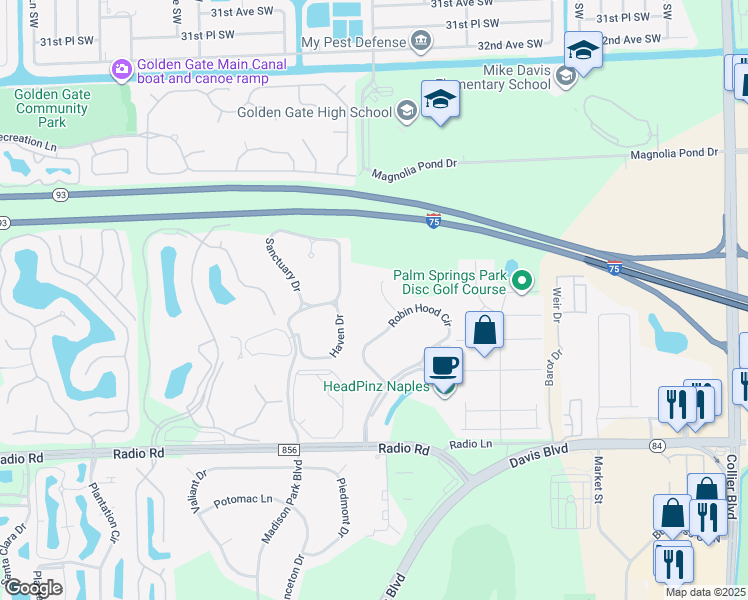 map of restaurants, bars, coffee shops, grocery stores, and more near 416 Valerie Way in Naples