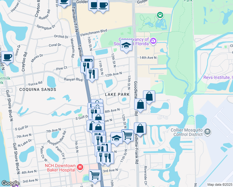 map of restaurants, bars, coffee shops, grocery stores, and more near 1245 Forest Avenue in Naples