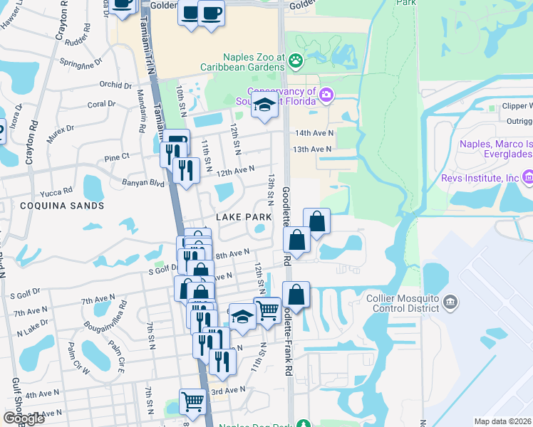 map of restaurants, bars, coffee shops, grocery stores, and more near 891 13th Street North in Naples