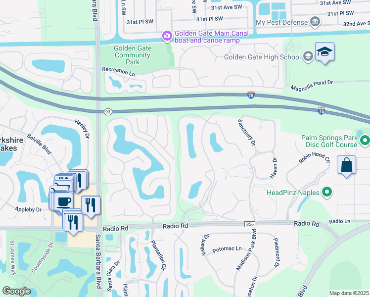 map of restaurants, bars, coffee shops, grocery stores, and more near 388 Belina Drive in Naples